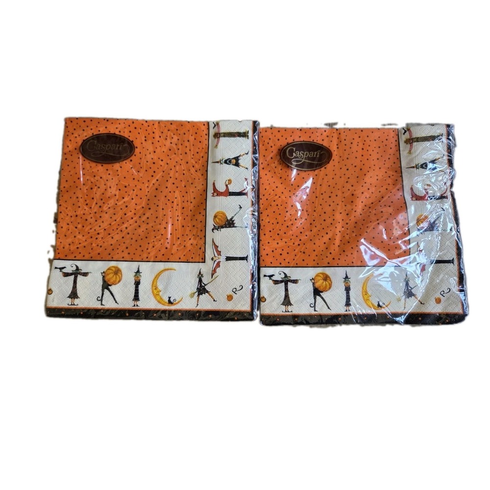 Caspari Paper Napkins Trick Or Treat Lot Of 2 Pkgs Triple Ply Fall Harvest New
